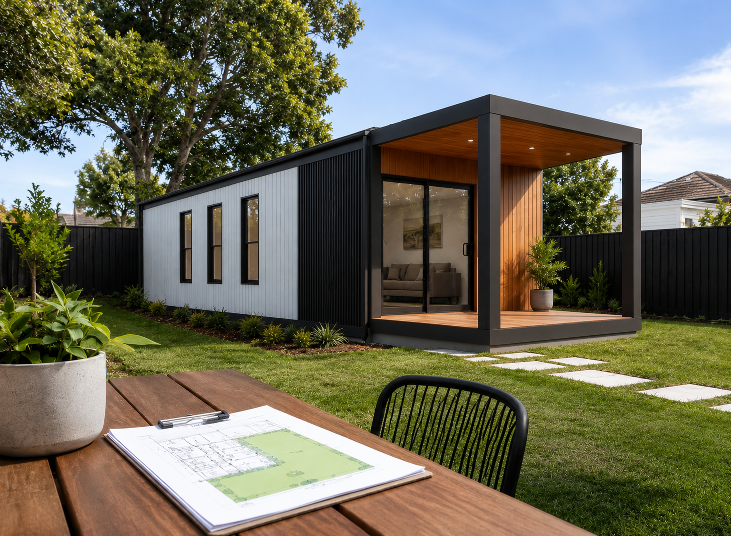 Modern Australian backyard granny flat exterior