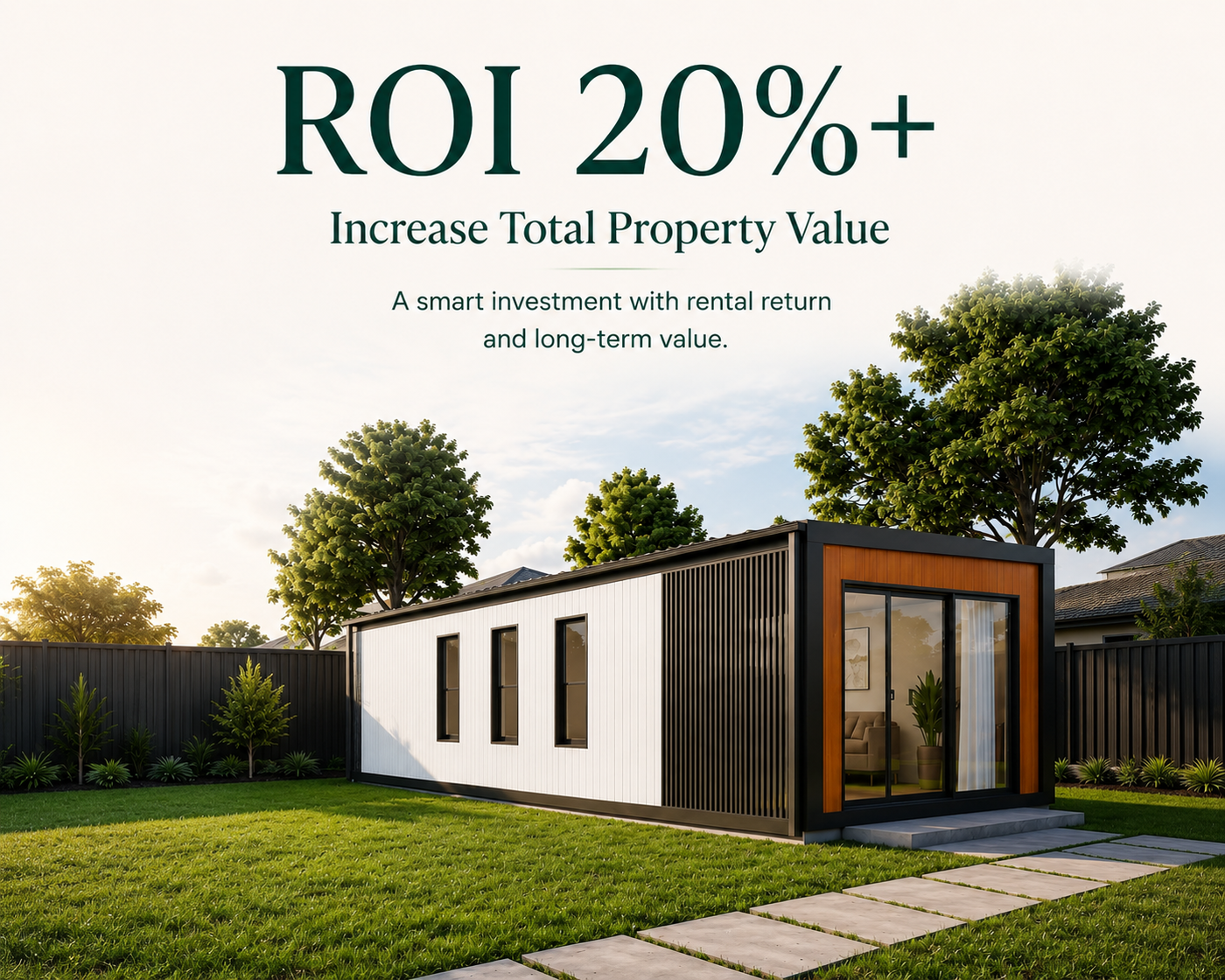 M Plus granny flat exterior with ROI calculator preview