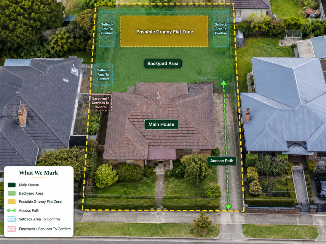 Annotated aerial view after Free Land Check markup
